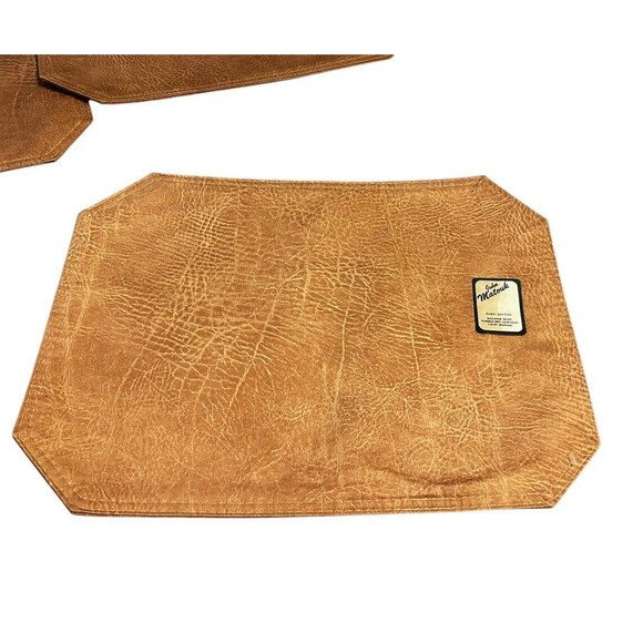 John Matouk Placemats Tan Leather Look Cotton Set of 5 17" x 12.5" 2 Used 3 New - Picture 2 of 9